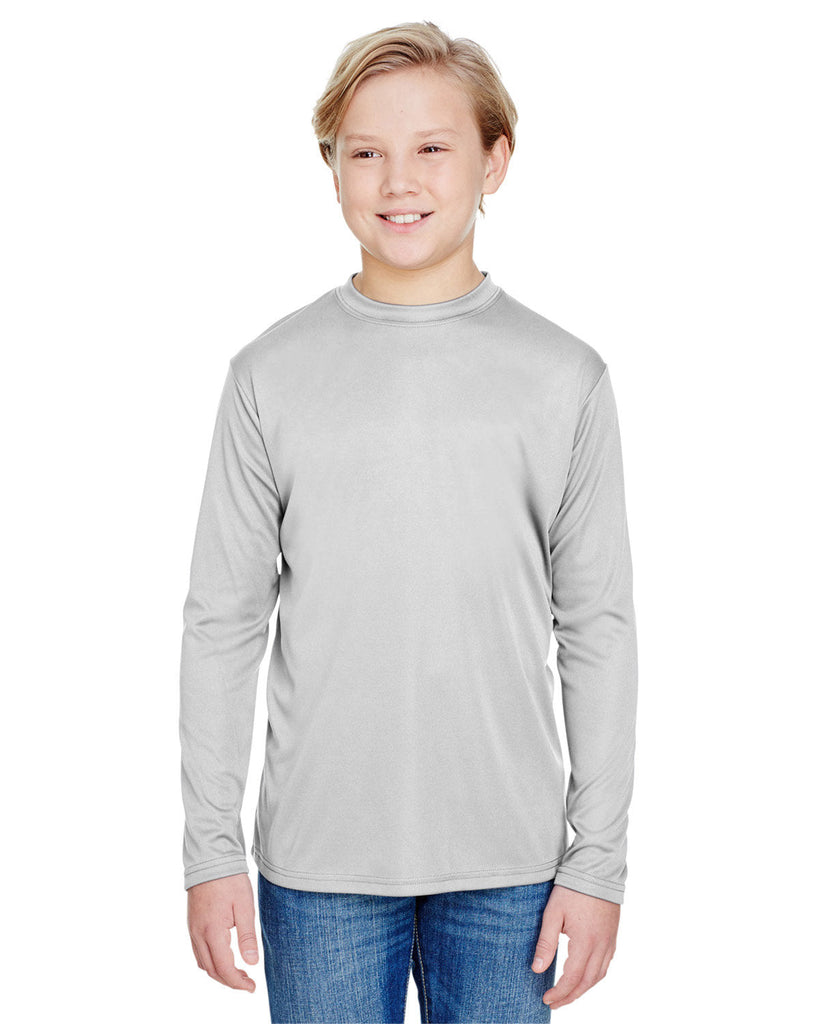 A4-NB3165-Youth Long Sleeve Cooling Performance Crew Shirt-SILVER