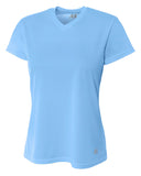 A4-NW3254-Ladies Birds-Eye Mesh V-Neck T-Shirt-LIGHT BLUE