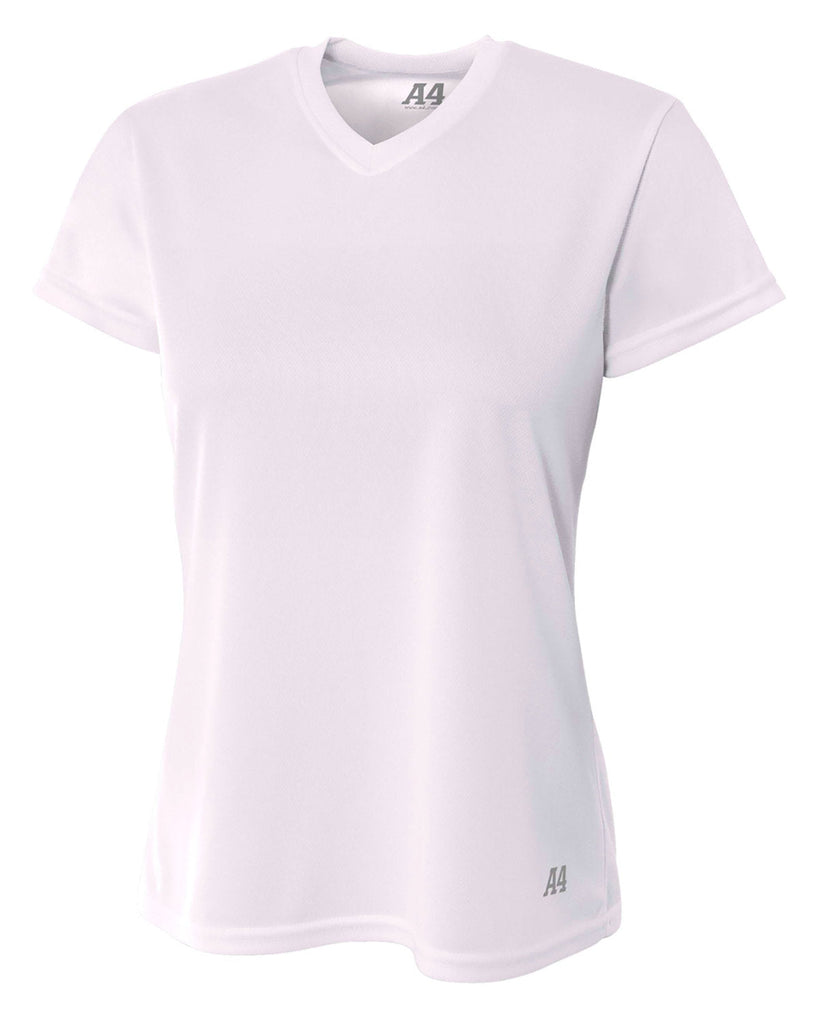 A4-NW3254-Ladies Birds-Eye Mesh V-Neck T-Shirt-WHITE