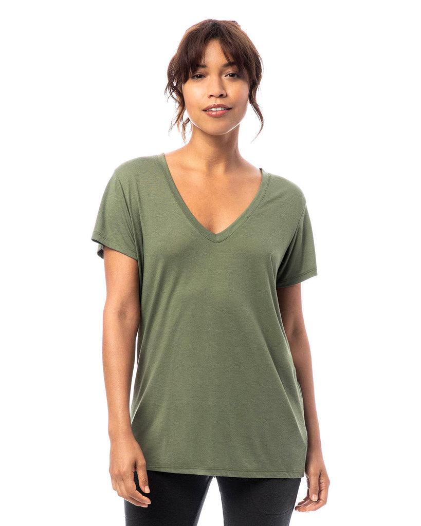 Alternative-2894B2-Ladies Slinky-Jersey V-Neck T-Shirt-ARMY GREEN