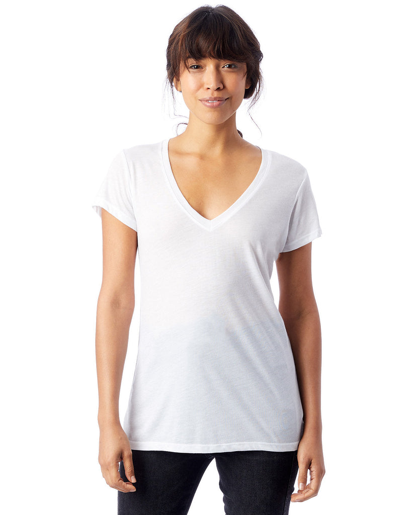 Alternative-2894B2-Ladies Slinky-Jersey V-Neck T-Shirt-WHITE