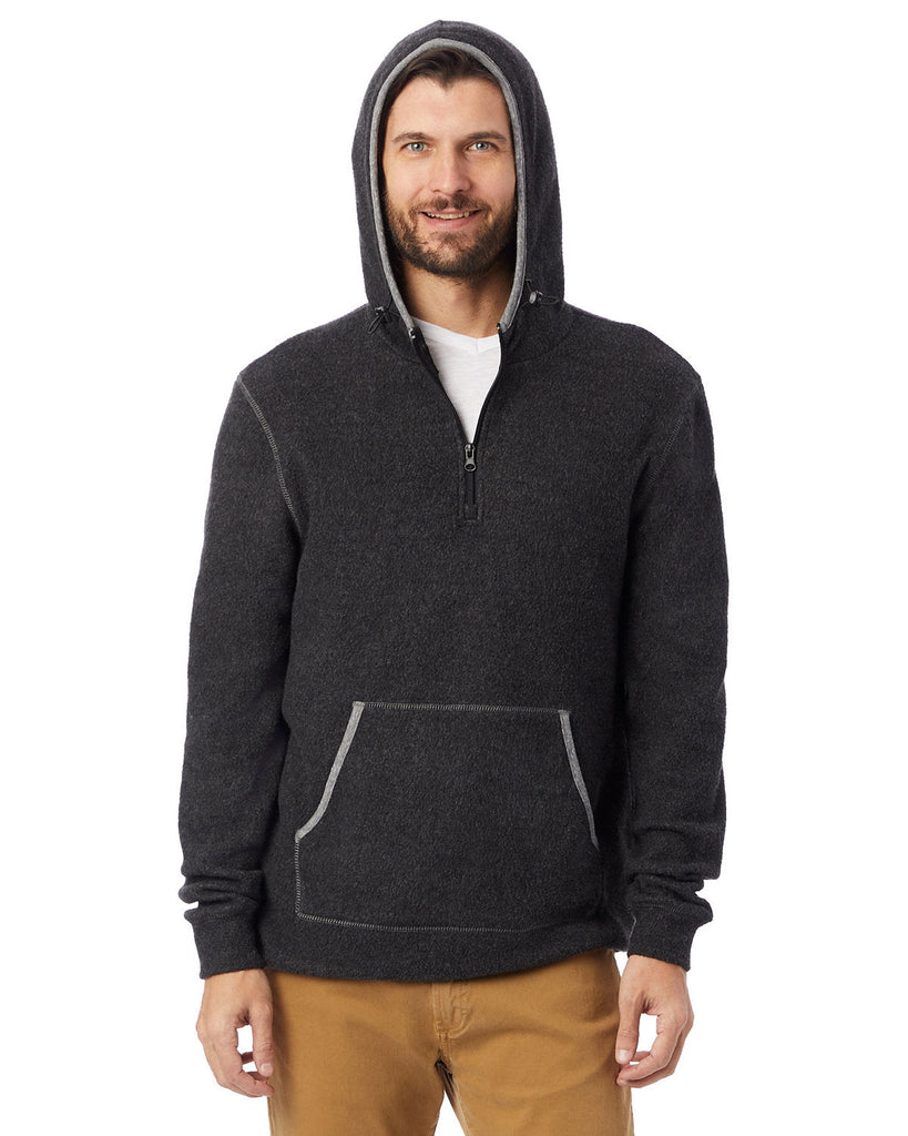 Alternative-43251RT-Adult Quarter Zip Fleece Hooded Sweatshirt-ECO BLK/ ECO GRY