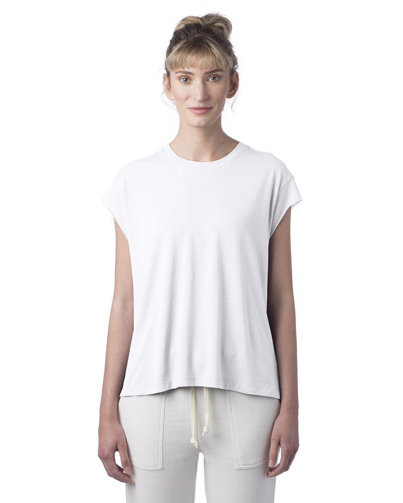 Alternative-4461HM-Ladies Modal Tri-Blend Raw Edge Muscle T-Shirt-WHITE