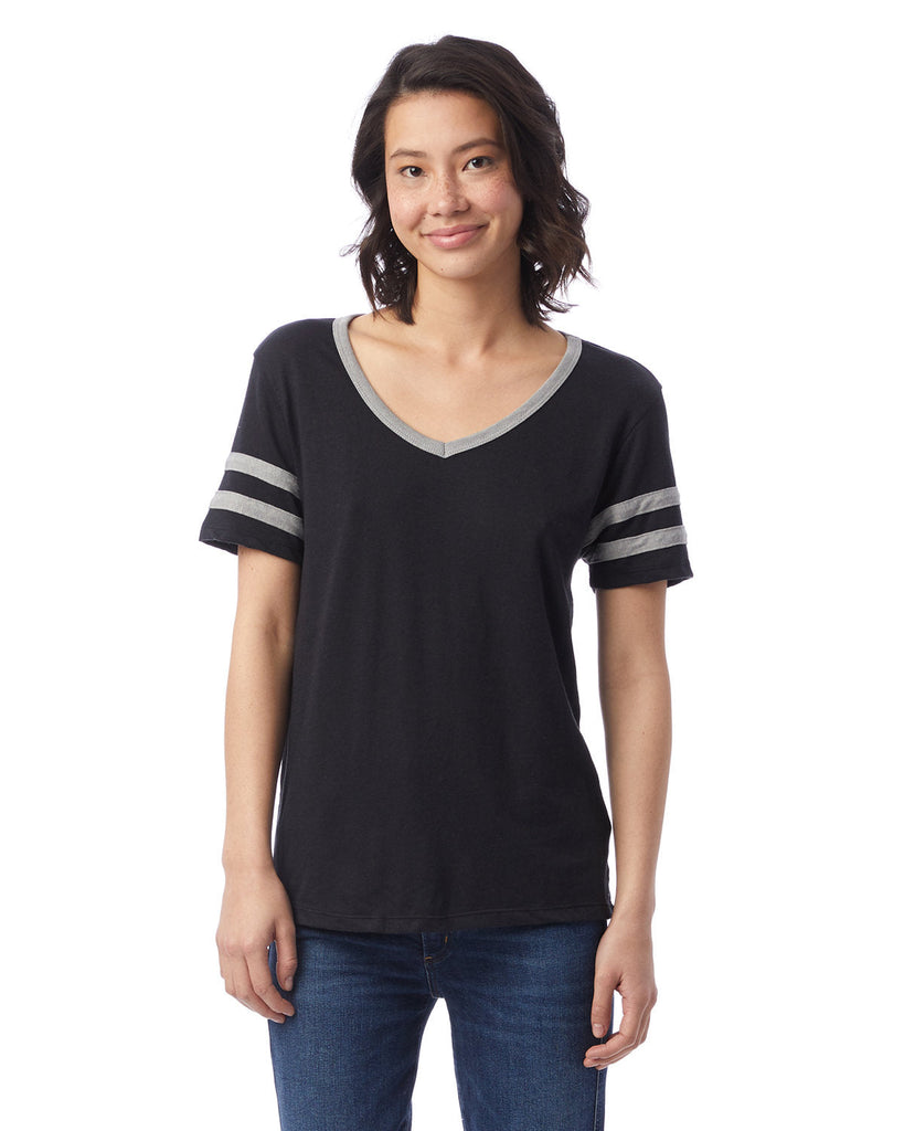 Alternative-5058BP-Ladies Varsity T-Shirt-BLACK/ SMKE GRY