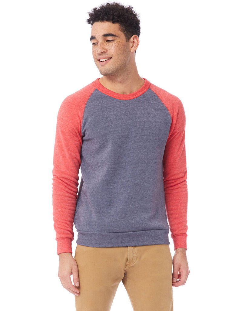 Alternative-AA3202-Unisex Champ Eco-Fleece Colorblocked Sweatshirt-E TR NV/ E T RED