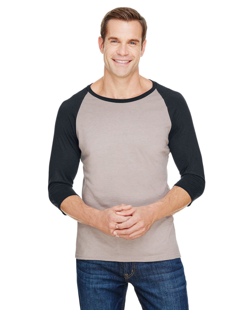 Anvil-6755-Adult Triblend 3/4-Sleeve Raglan T-Shirt-HTHR SLATE/ BLK
