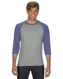 Anvil-6755-Adult Triblend 3/4-Sleeve Raglan T-Shirt-HTH GR/ TR HBLUE