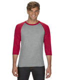 Anvil-6755-Adult Triblend 3/4-Sleeve Raglan T-Shirt-HTH GR/ TR H RED