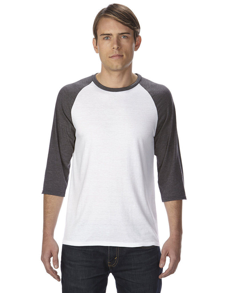 Anvil-6755-Adult Triblend 3/4-Sleeve Raglan T-Shirt-WHT/ TR H DK GRY