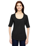 Anvil-6756L-Ladies Triblend Deep Scoop 1/2-Sleeve T-Shirt-BLACK