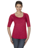 Anvil-6756L-Ladies Triblend Deep Scoop 1/2-Sleeve T-Shirt-HEATHER RED