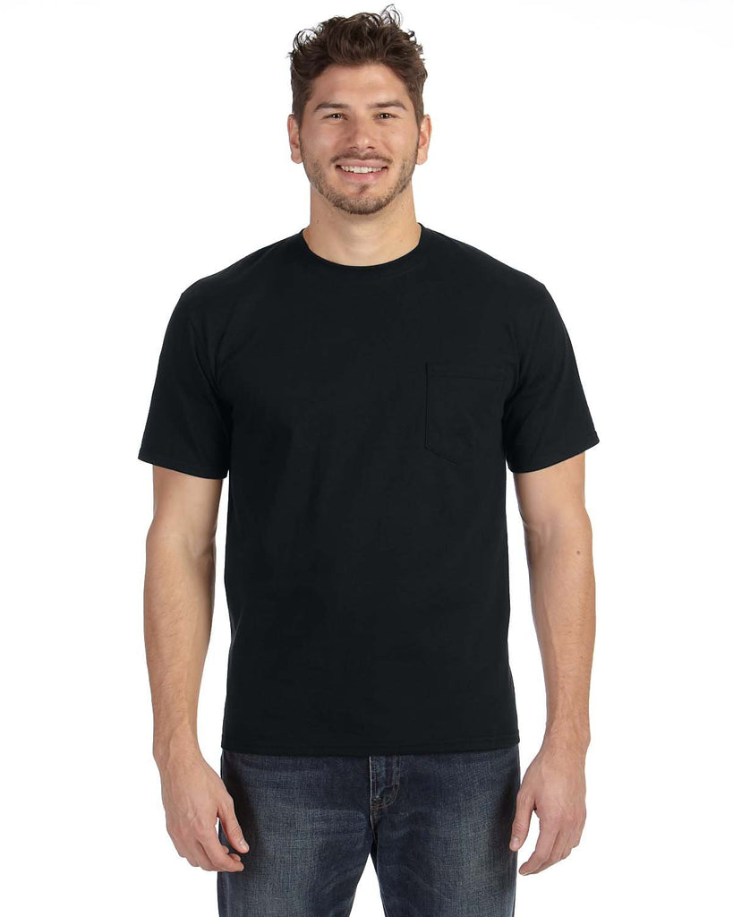 Anvil-783AN-Adult Midweight Pocket T-Shirt-BLACK