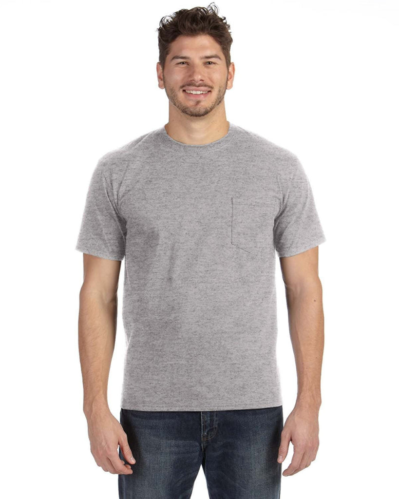 Anvil-783AN-Adult Midweight Pocket T-Shirt-HEATHER GREY