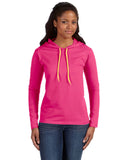 Anvil-887L-Ladies Lightweight Long-Sleeve Hooded T-Shirt-HT PINK/ NEO YEL