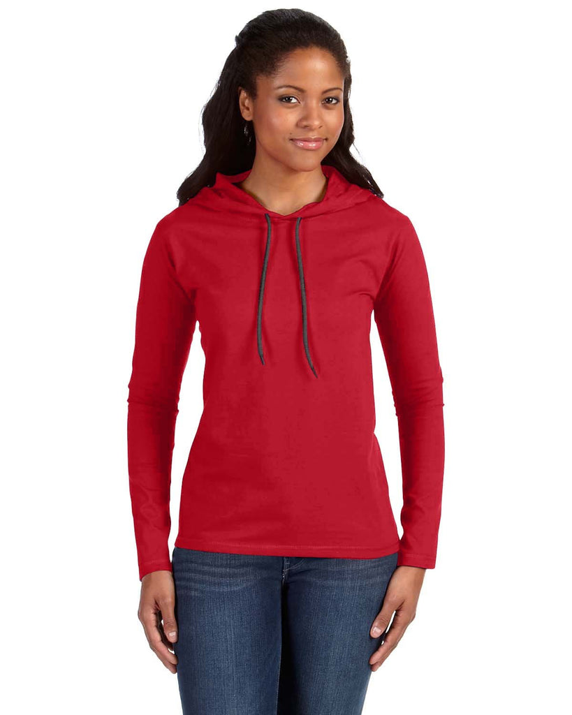 Anvil-887L-Ladies Lightweight Long-Sleeve Hooded T-Shirt-RED/ DARK GREY