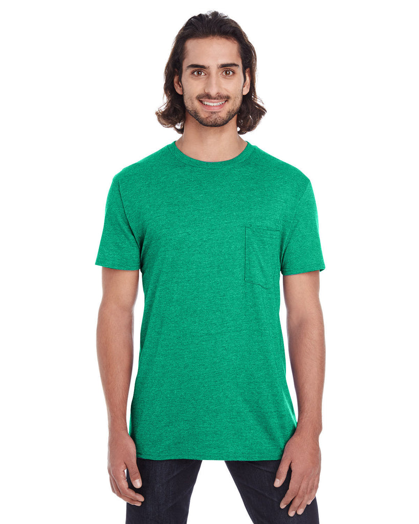 Anvil-983-Adult Lightweight Pocket T-Shirt-HEATHER GREEN