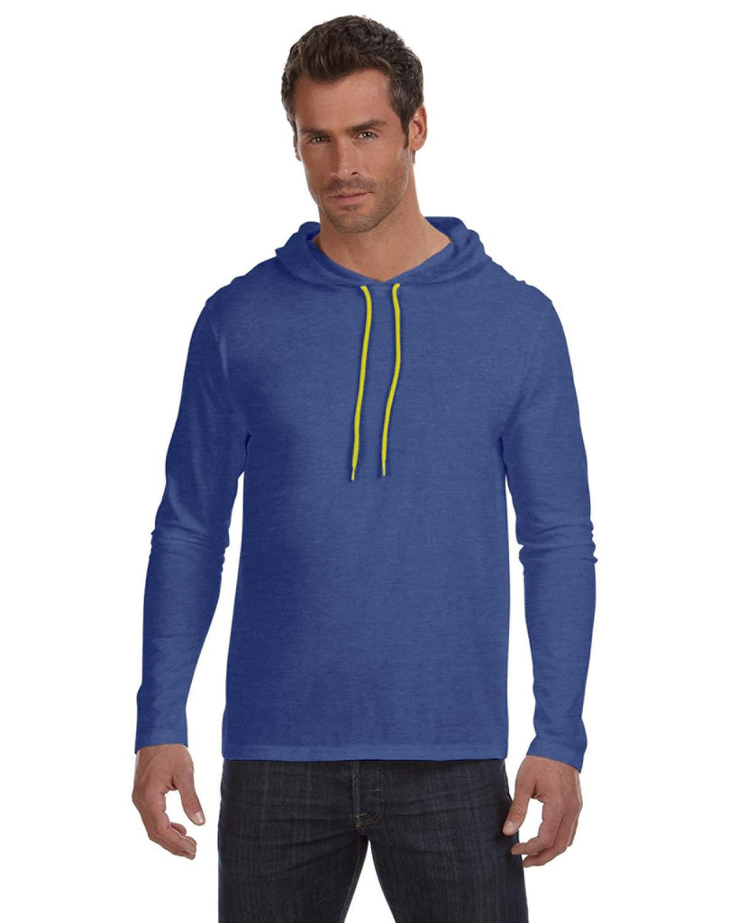 Anvil-987AN-Adult Lightweight Long-Sleeve Hooded T-Shirt-HTH BLU/ NEO YEL