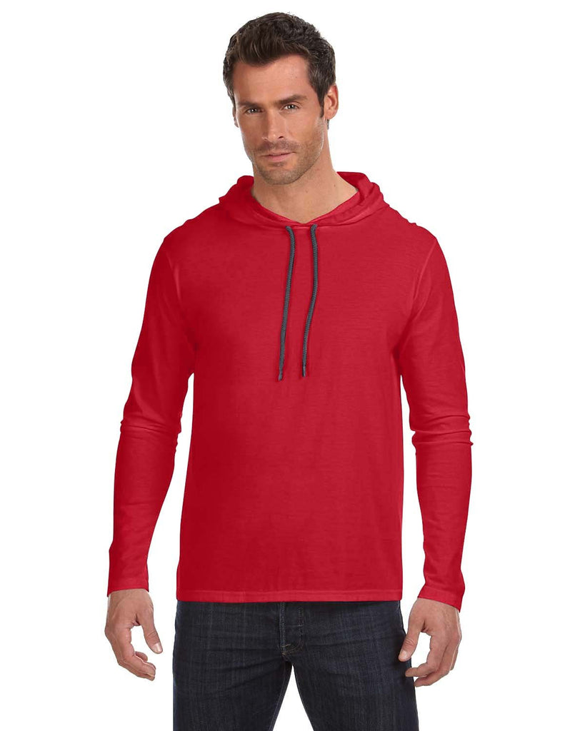 Anvil-987AN-Adult Lightweight Long-Sleeve Hooded T-Shirt-TR RED/ DARK GRY