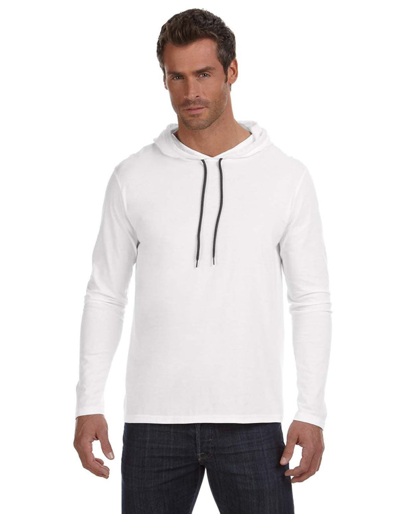 Anvil-987AN-Adult Lightweight Long-Sleeve Hooded T-Shirt-WHITE/ DARK GREY