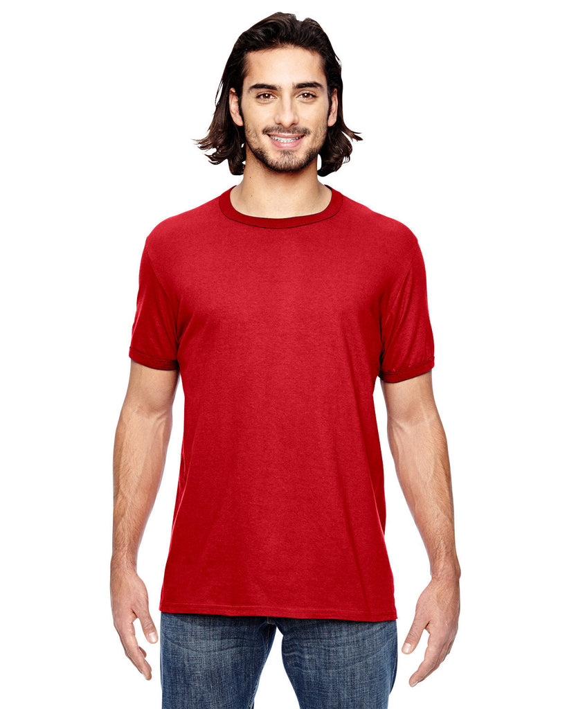 Anvil-988AN-Adult Lightweight Ringer T-Shirt-HEATHER RED/ RED