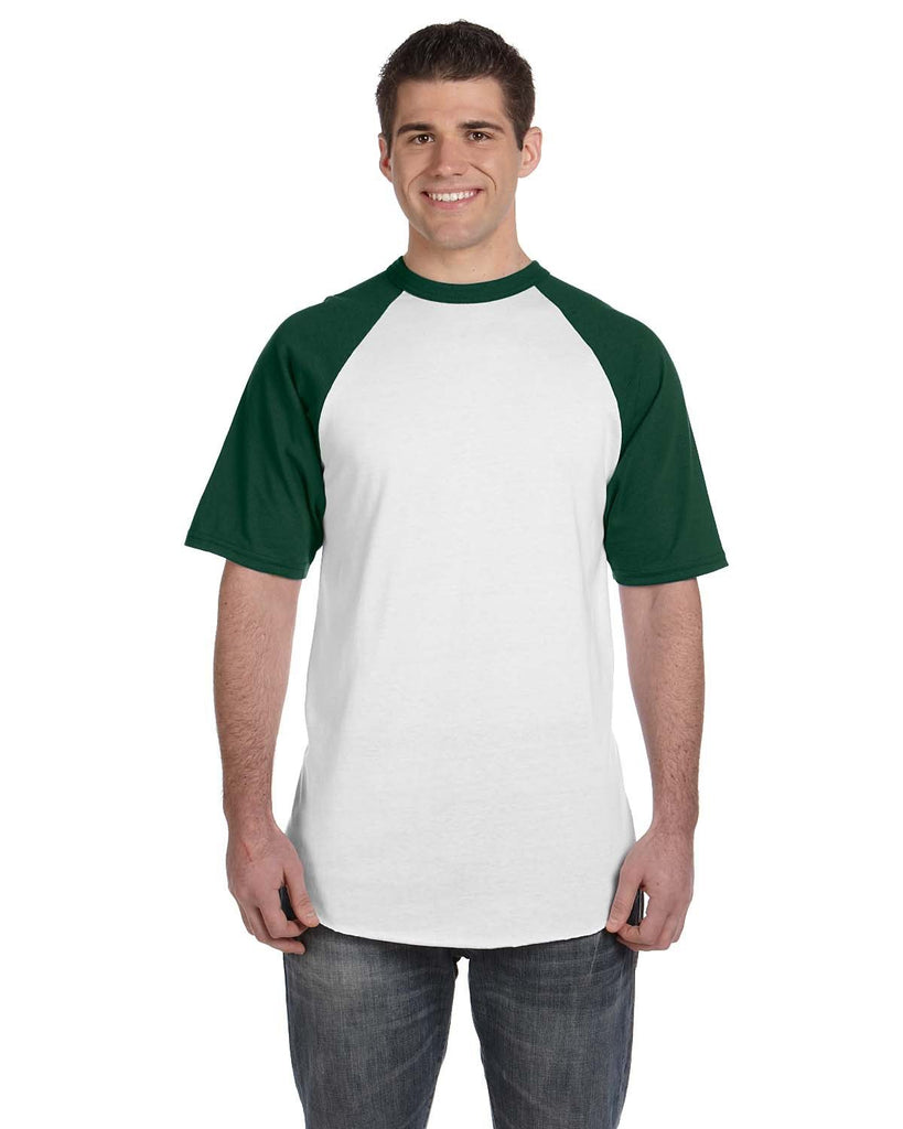 Augusta Sportswear-423-Adult Short-Sleeve Baseball Jersey-WHITE/ DRK GREEN
