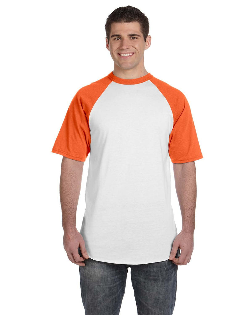 Augusta Sportswear-423-Adult Short-Sleeve Baseball Jersey-WHITE/ ORANGE