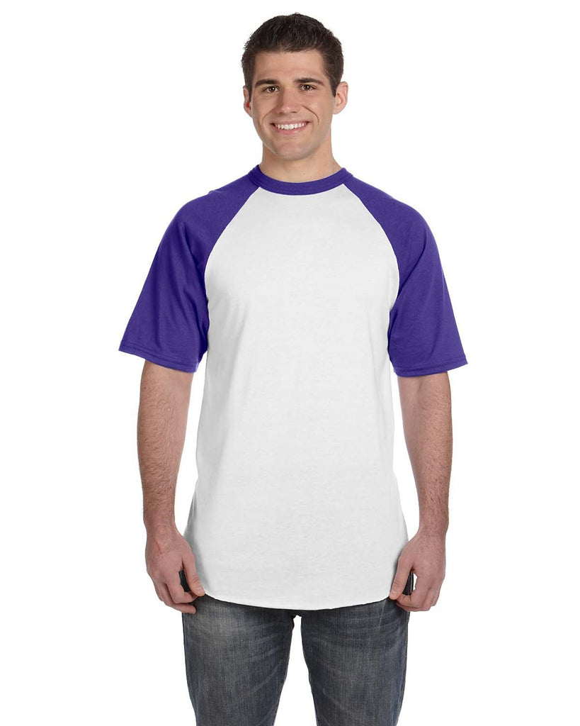 Augusta Sportswear-423-Adult Short-Sleeve Baseball Jersey-WHITE/ PURPLE