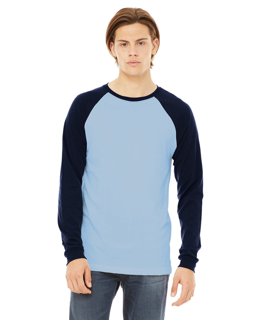 Bella + Canvas-3000C-Mens Jersey Long-Sleeve Baseball T-Shirt-BABY BLUE/ NAVY