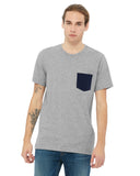 Bella + Canvas-3021-Mens Jersey Short-Sleeve Pocket T-Shirt-ATH HTHR/ NAVY