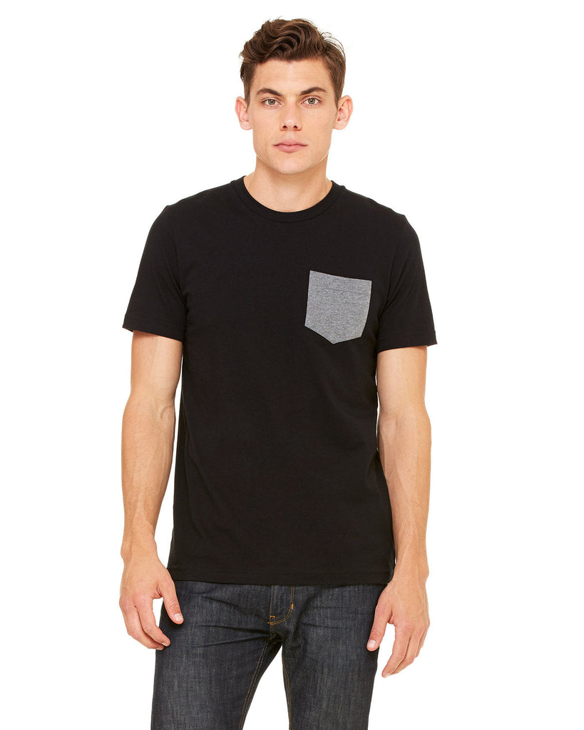 Bella + Canvas-3021-Mens Jersey Short-Sleeve Pocket T-Shirt-BLACK/ DEEP HTHR