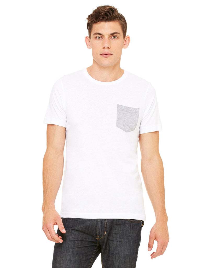 Bella + Canvas-3021-Mens Jersey Short-Sleeve Pocket T-Shirt-WHITE/ ATH HTHR