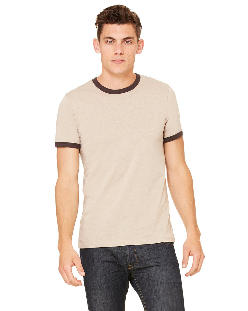 Bella + Canvas-3055C-Mens Jersey Short-Sleeve Ringer T-Shirt-HTHR TAN/ BROWN