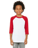 Bella + Canvas-3200Y-Youth 3/4-Sleeve Baseball T-Shirt-WHITE/ RED