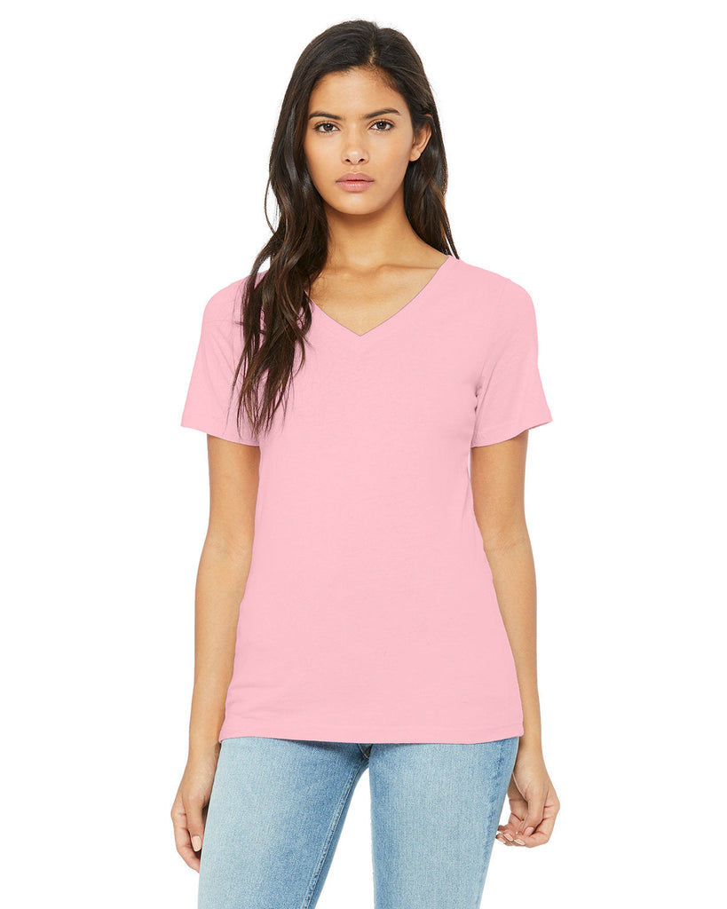 Bella + Canvas-6405-Ladies Relaxed Jersey V-Neck T-Shirt-PINK