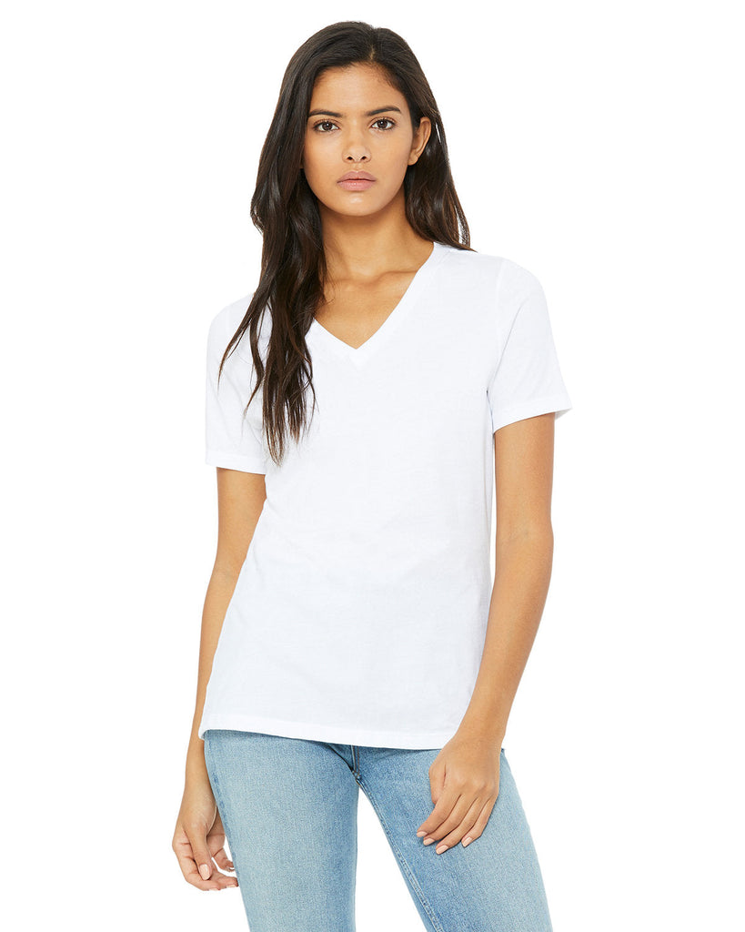 Bella + Canvas-6405-Ladies Relaxed Jersey V-Neck T-Shirt-WHITE