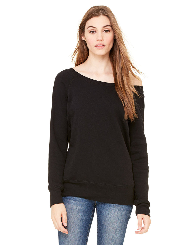 Bella + Canvas-7501-Ladies Sponge Fleece Wide Neck Sweatshirt-BLACK