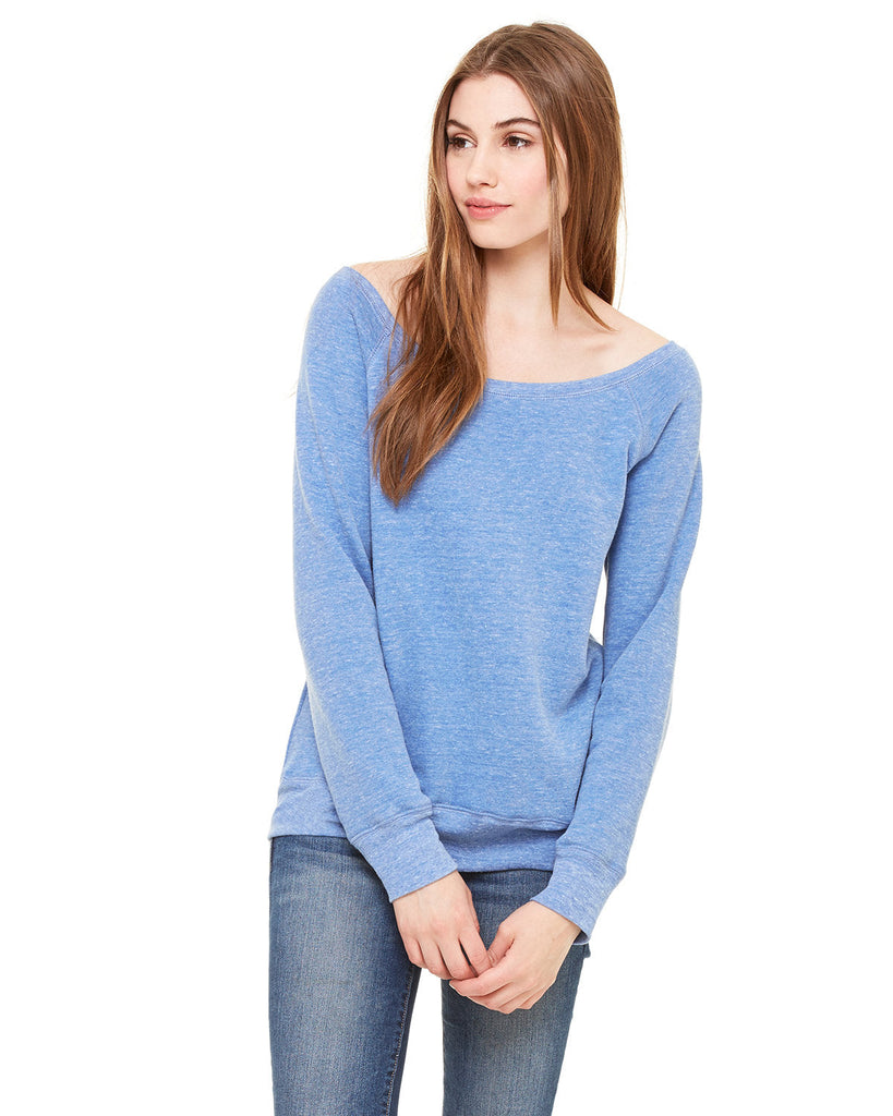 Bella + Canvas-7501-Ladies Sponge Fleece Wide Neck Sweatshirt-BLUE TRIBLEND