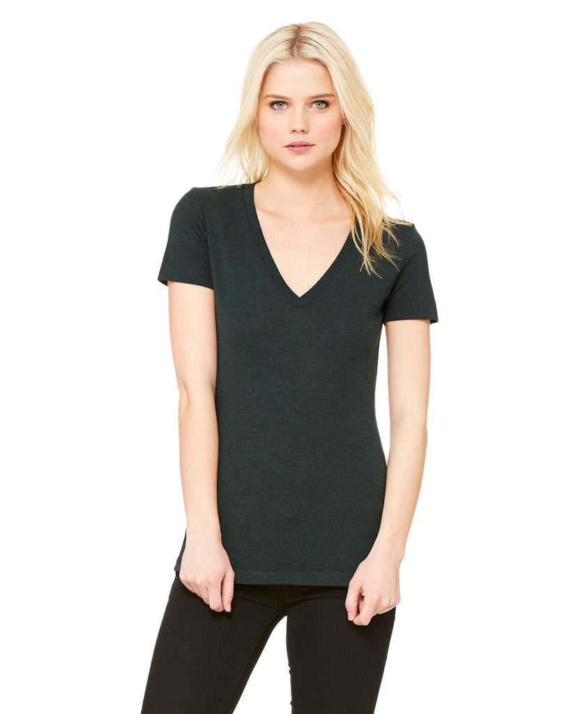 Bella + Canvas-8435-Ladies Triblend Short-Sleeve Deep V-Neck T-Shirt-EMERALD TRIBLEND