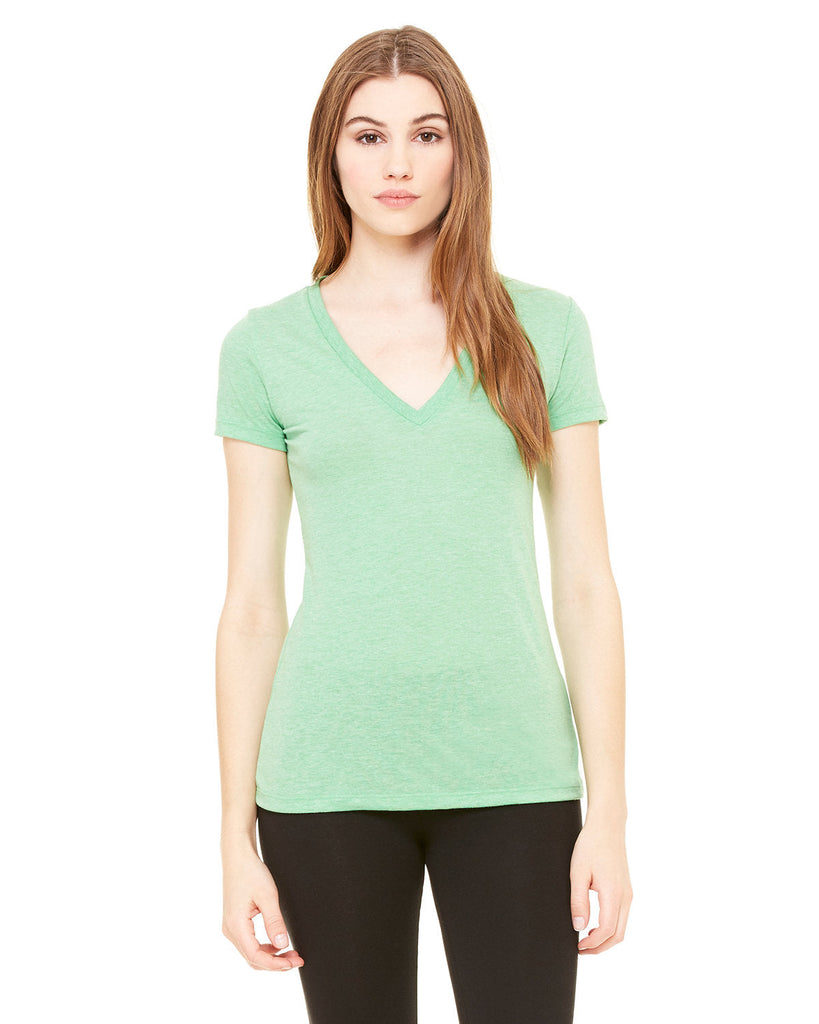 Bella + Canvas-8435-Ladies Triblend Short-Sleeve Deep V-Neck T-Shirt-GREEN TRIBLEND