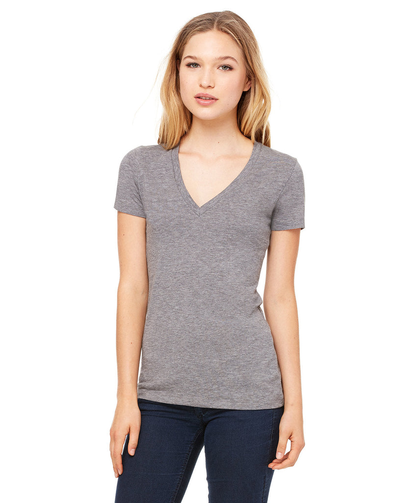 Bella + Canvas-8435-Ladies Triblend Short-Sleeve Deep V-Neck T-Shirt-GREY TRIBLEND