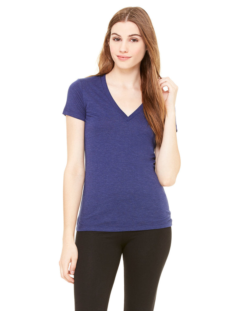 Bella + Canvas-8435-Ladies Triblend Short-Sleeve Deep V-Neck T-Shirt-NAVY TRIBLEND
