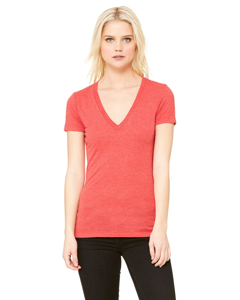 Bella + Canvas-8435-Ladies Triblend Short-Sleeve Deep V-Neck T-Shirt-RED TRIBLEND