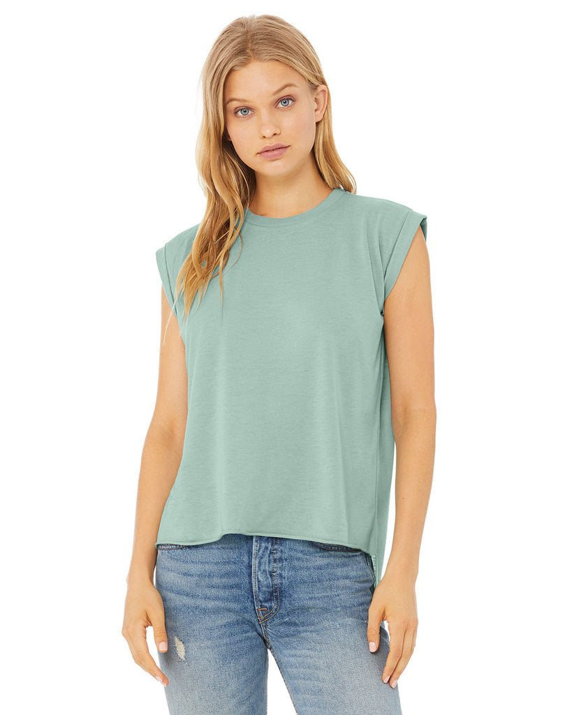 Bella + Canvas-8804-Ladies Flowy Muscle T-Shirt with Rolled Cuff-DUSTY BLUE