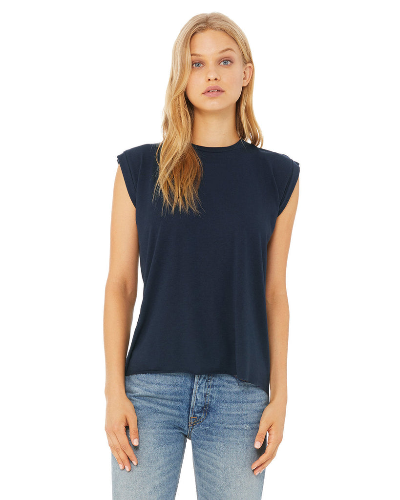 Bella + Canvas-8804-Ladies Flowy Muscle T-Shirt with Rolled Cuff-MIDNIGHT