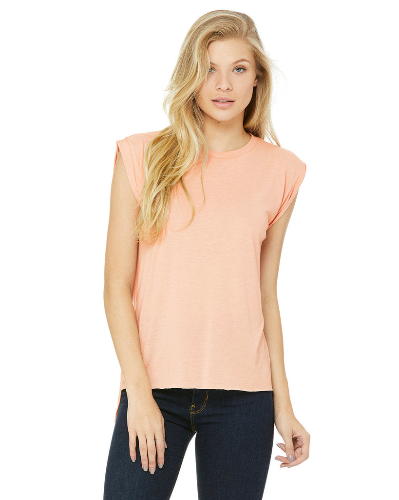 Bella + Canvas-8804-Ladies Flowy Muscle T-Shirt with Rolled Cuff-PEACH