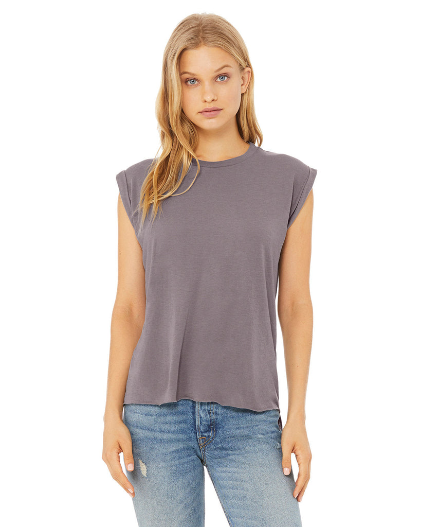 Bella + Canvas-8804-Ladies Flowy Muscle T-Shirt with Rolled Cuff-STORM