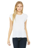 Bella + Canvas-8804-Ladies Flowy Muscle T-Shirt with Rolled Cuff-WHITE