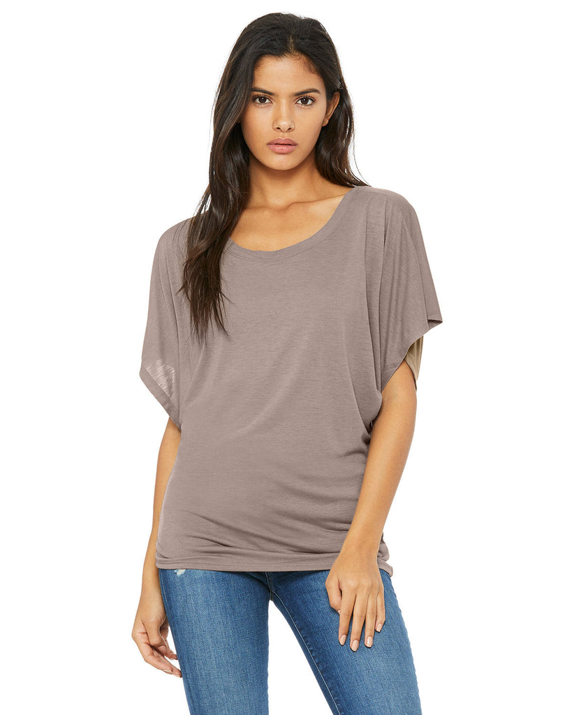 Bella + Canvas-8821-Ladies Flowy Draped Sleeve Dolman T-Shirt-PEBBLE