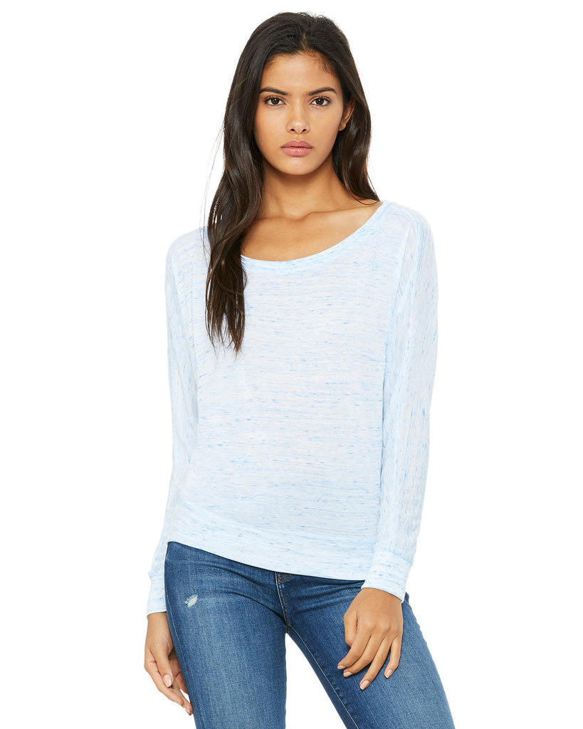 Bella + Canvas-8850-Ladies Flowy Long-Sleeve Off Shoulder T-Shirt-BLUE MARBLE