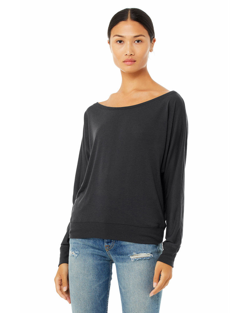 Bella + Canvas-8850-Ladies Flowy Long-Sleeve Off Shoulder T-Shirt-DARK GREY